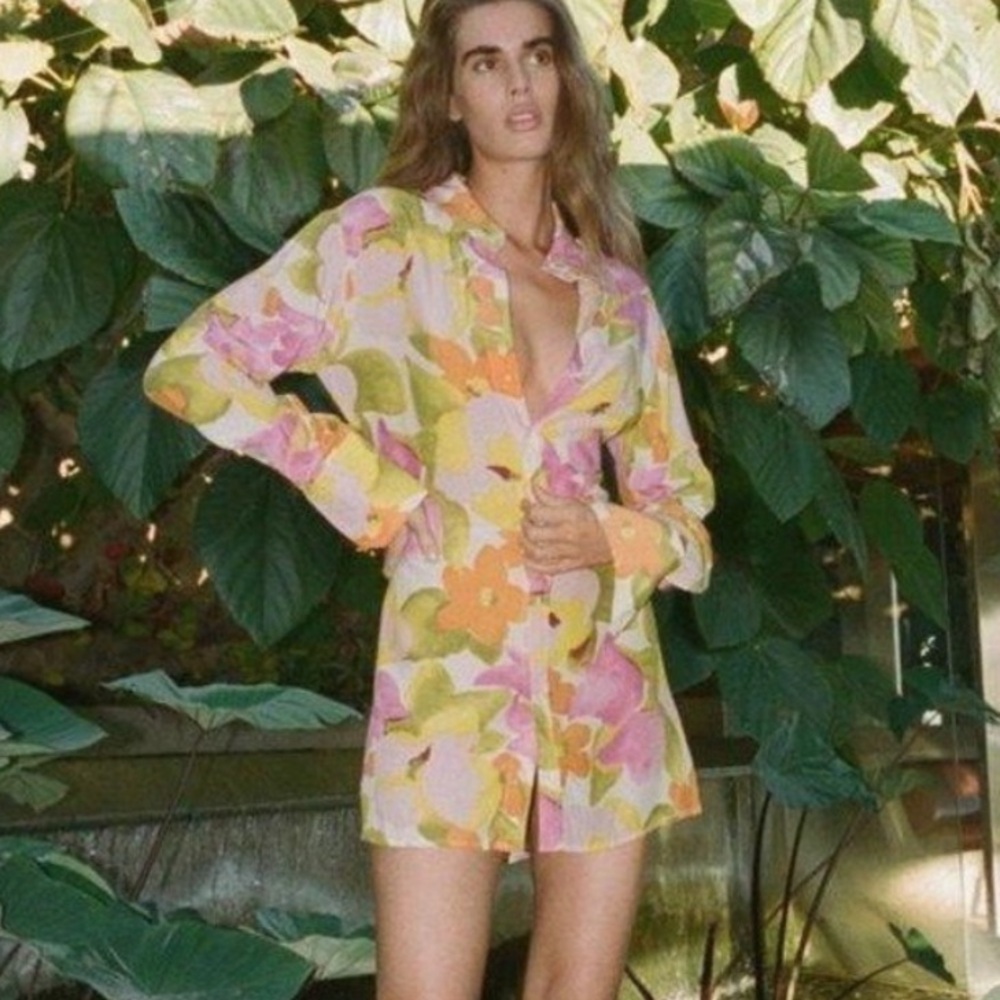 [with jean] kelly floral long-sleeve shirt dress